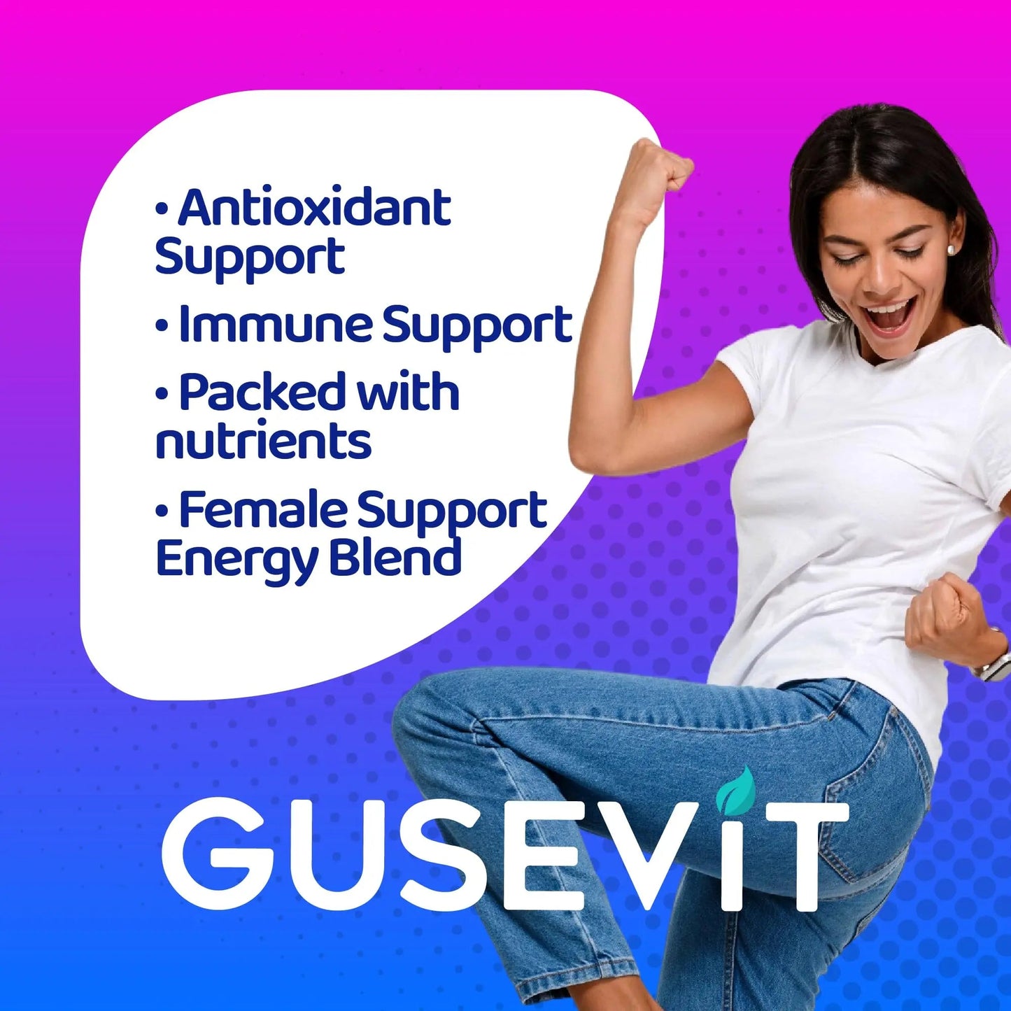 Gusevit 37-in-1 Women's Multivitamin for Immune & Stress Support, Energy Booster, Bone & Skin Health & Hair Growth | Gusevit