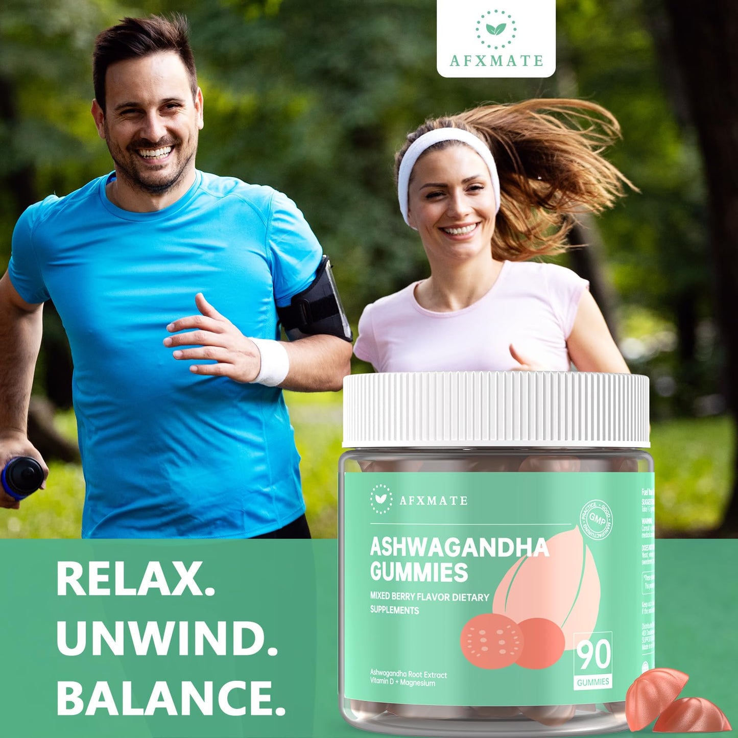 AFXMATE Ashwagandha Gummies for Women Sugar Free, Men's Ashwagandha Supplement Gummy with Vitamin D Magnesium Vegan (90 Counts) - Maple Wellness Supplements