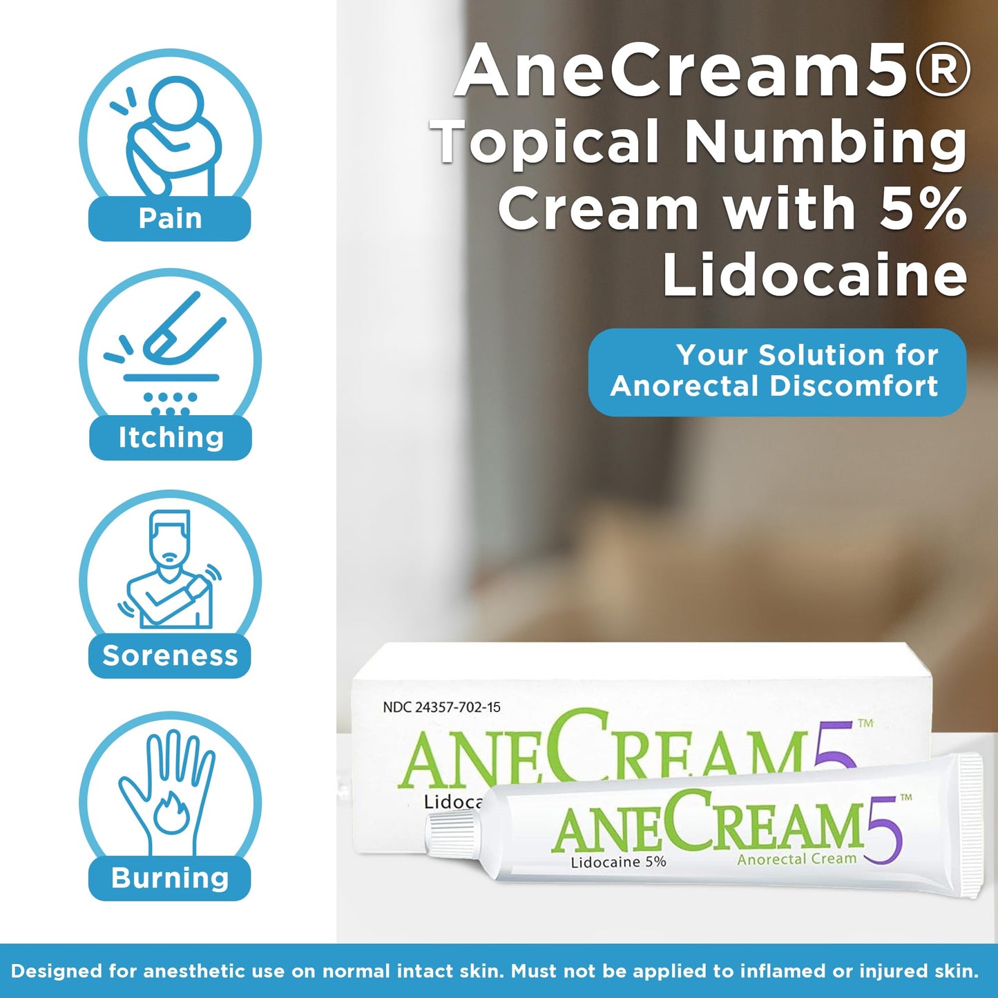 AneCream5-5% Lidocaine Numbing Cream - Maximum OTC Strength, Medical Grade Numbing Cream, Topical Anesthetic Lidocaine for Local & Anorectal Uses, Hemorrhoid Cream (0.5 oz/15 g) - Maple Wellness Supplements