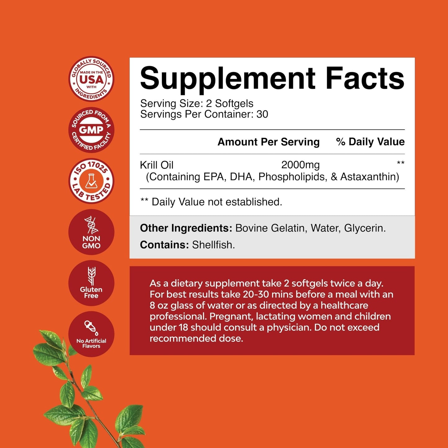Antarctic Krill Oil 2000mg Softgels Per Serving - Omega 3 Krill Oil Supplement - Maple Wellness Supplements