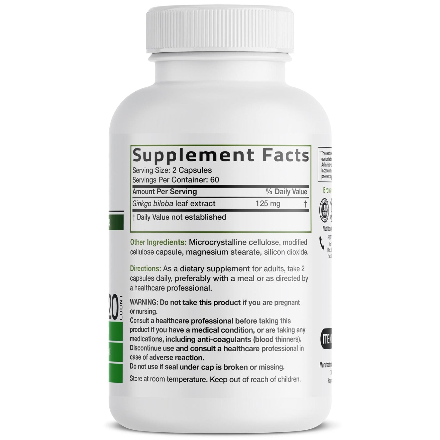 Bronson Ginkgo Biloba Extra Strength Supports Brain Function & Memory Support, 120 Vegetarian Capsules - Maple Wellness Supplements