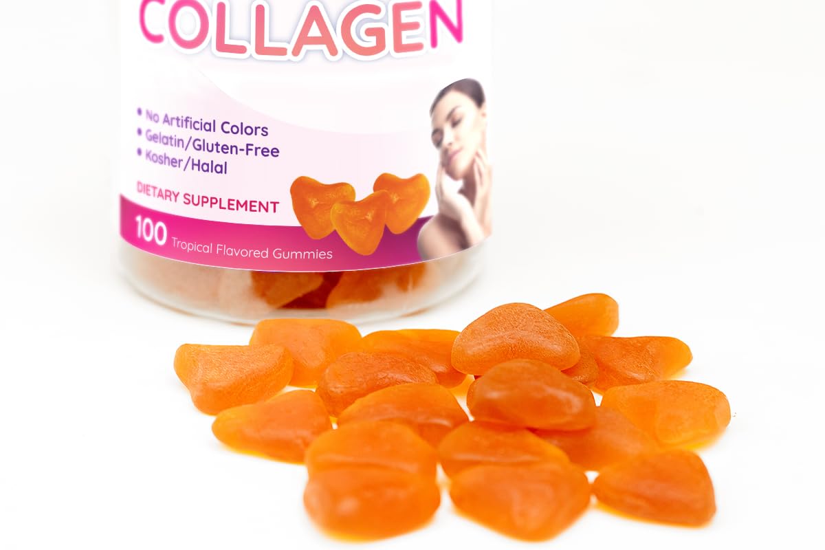 Collagen Gummies- Natural Marine Collagen for Women, and Men- Collagen Supplements for Skin Hair, Nails- Hydrolyzed Type 2 & 1 3- Replace Pills and Powders - No Gelatin, Kosher, Halal- 100 Ct. - Maple Wellness Supplements