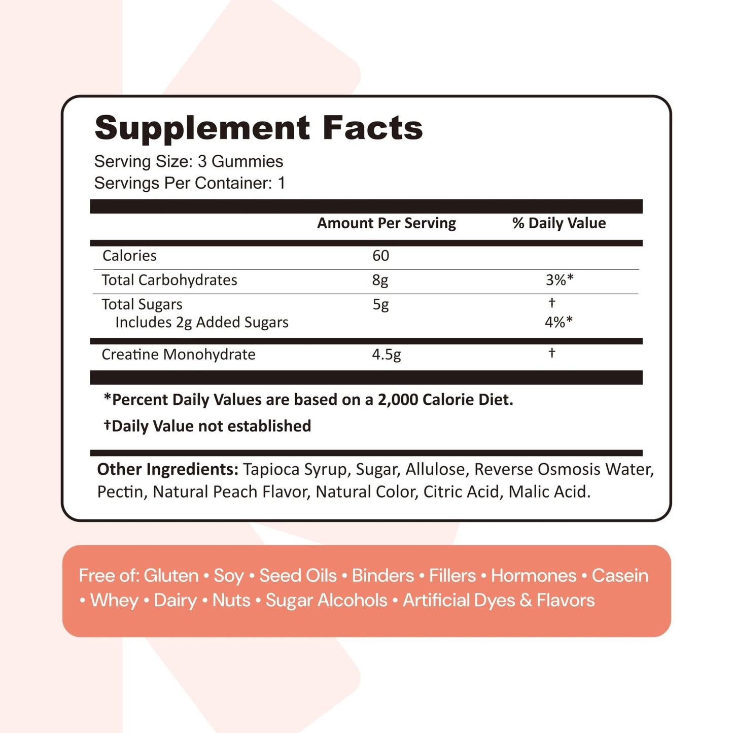 Create Creatine Monohydrate Gummies for Men & Women, Boost Focus, Strength, and Endurance, Anti-Melting Formula, Vegan, Gluten-Free, Non-GMO, 1.5g of Creatine per Gummy (Sour Peach) - Maple Wellness Supplements