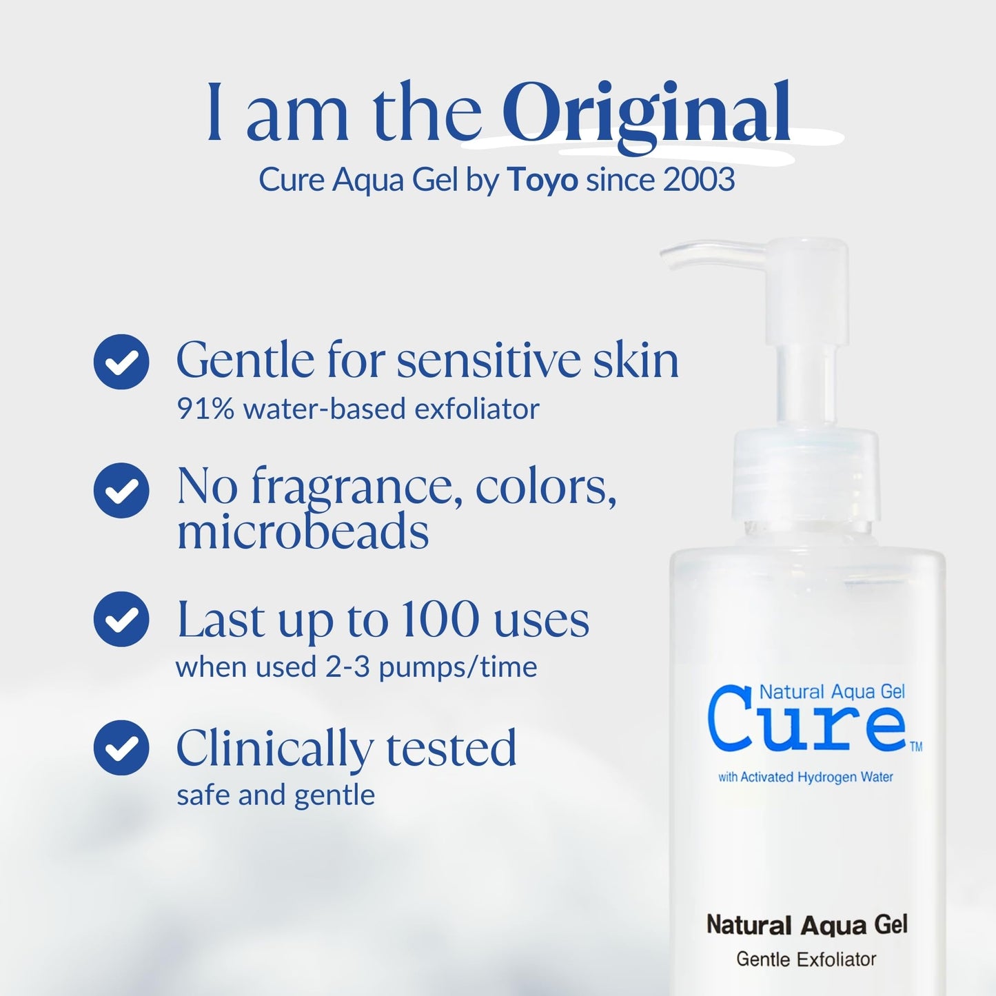 Cure by Toyo | Aqua Gel Gentle Exfoliator | Clear and Softer Skin | Non-Abrasive Face and Body Cleanser | Sensitive Skin | Big Size 8.82oz - Maple Wellness Supplements