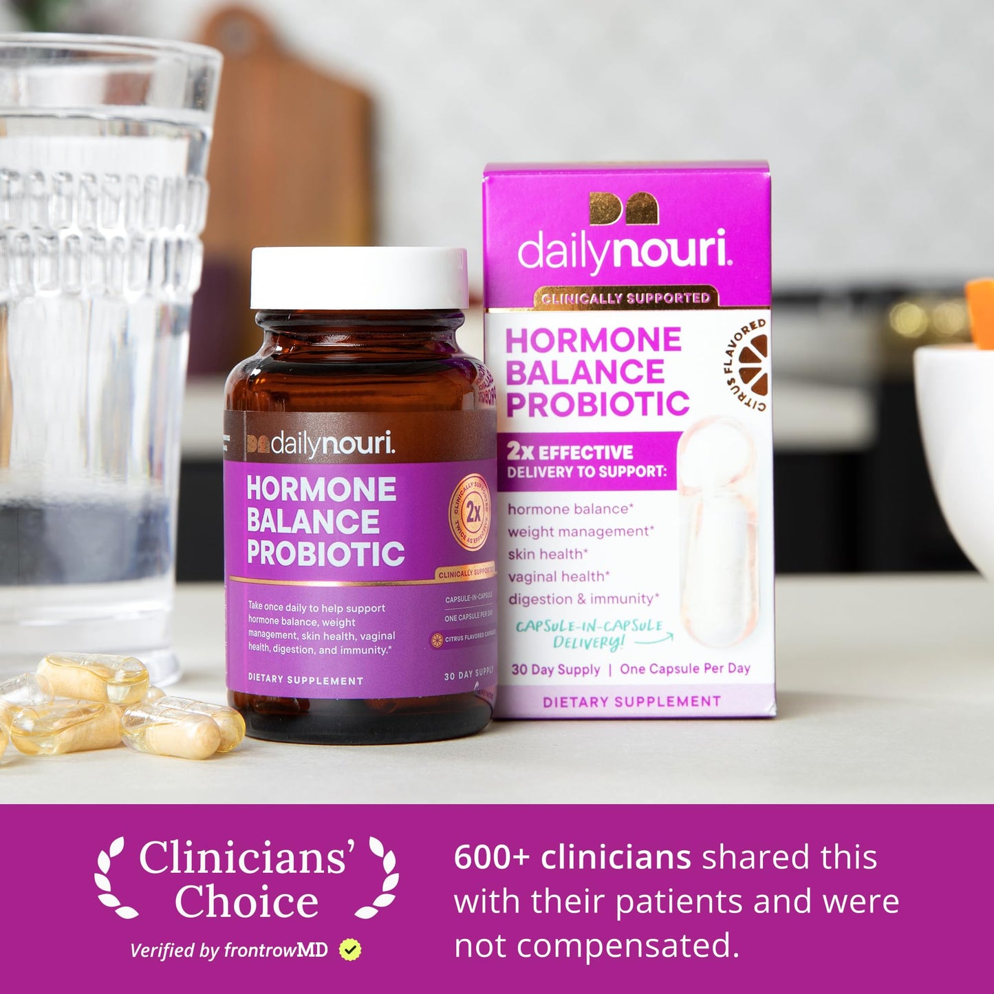 Daily Nouri Hormone Balance Probiotics for Women | Hormonal Balance Support | Vaginal pH + Gut Health | 7 Clinically Studied Strains + Omega | 30-Day Supply - Maple Wellness Supplements