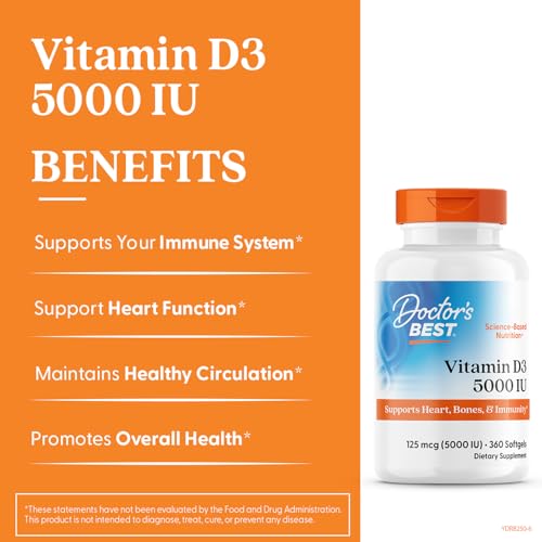 Doctor's Best Vitamin D3 5000 IU Softgels for Men & Women - Vitamin D Supplement for Immune System & Heart Health Support, 125 mcg per Serving, VIT D 3 - Maple Wellness Supplements