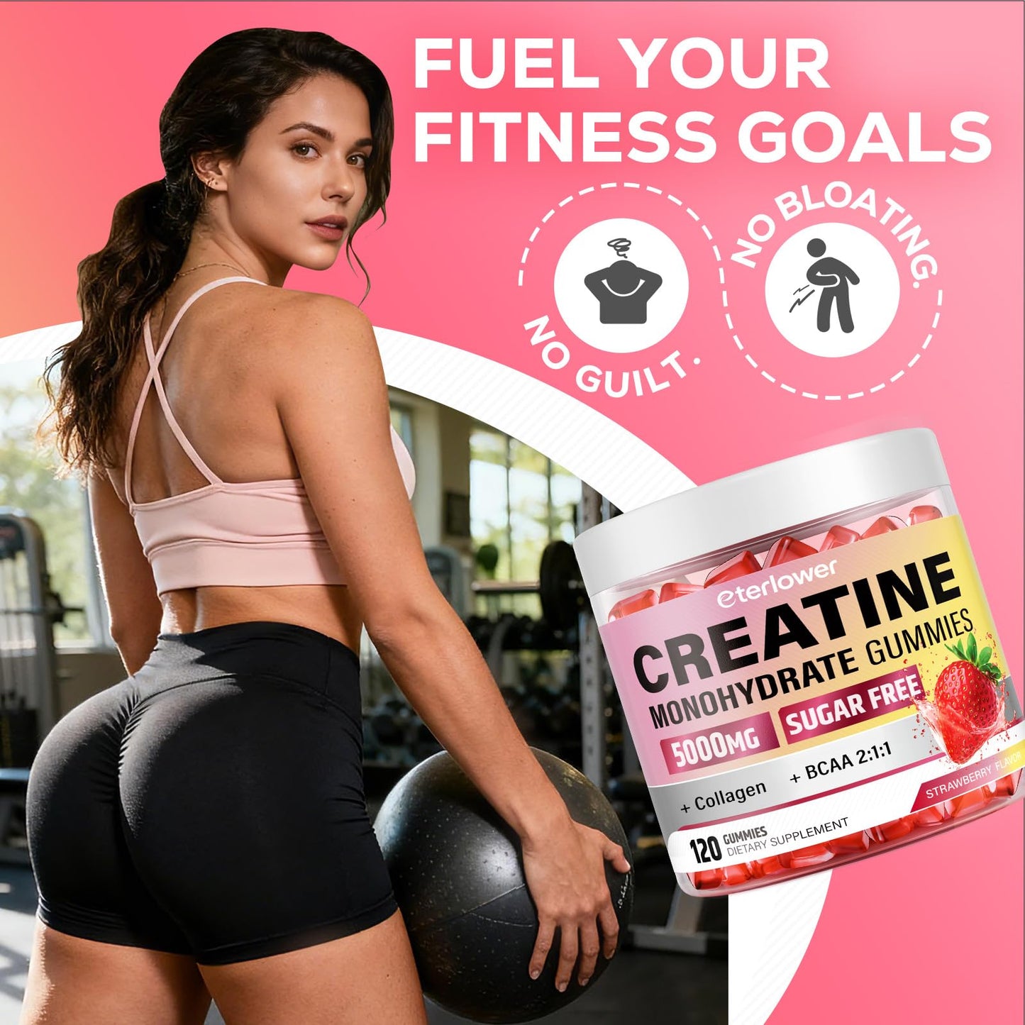 eterlower Creatine Monohydrate Gummies, 5g Creatine Gummies for Women & Men.Pre-Workout & Muscle Growth Support, - Maple Wellness Supplements