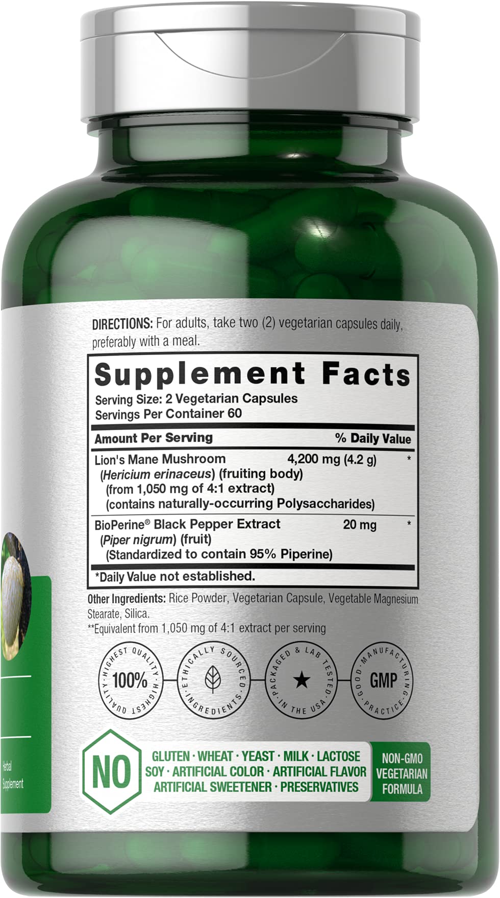 Horbäach Lions Mane Mushroom Extract | 120 Capsules | Vegetarian, Non-GMO, Gluten Free Supplement - Maple Wellness Supplements