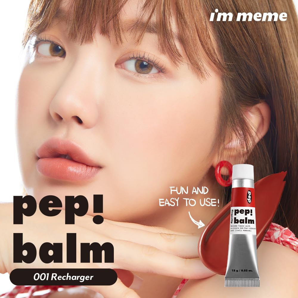 I'M MEME Lip and Cheek Tint - PepBalm 001 Recharger | Wtih Shea Butter, Gift, Liquid Blush, Travel-Friendly, Highly Pigmented, Non-Drying, Sheer Balm Gross Tint, 0.52 Oz - Maple Wellness Supplements