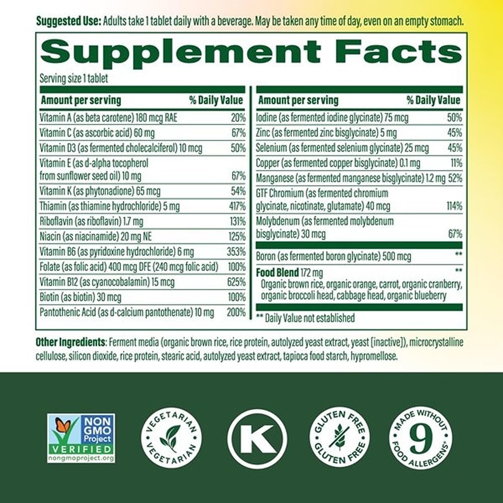 MegaFood One Daily Iron Free Multivitamin - Multivitamin for Women and Men - with Real Food - Immune Support Supplement - Bone Health - Energy Metabolism - Vegetarian; Non-GMO; No Iron - 60 Tablets - Maple Wellness Supplements