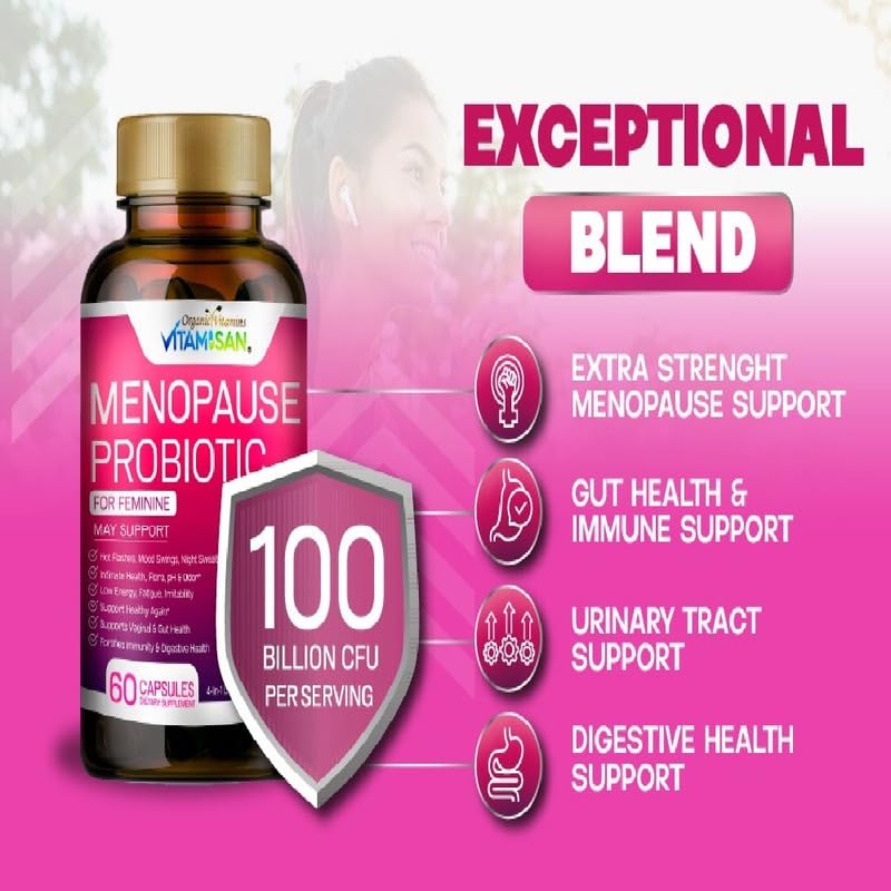 Menopause Support for Women – Hormone-Free Prebiotics & Probiotics 100 Billion CFU with Black Cohosh & Ashwagandha | Feminine Care, pH Balance, Vaginal Health, Hot Flashes, Night Sweats & Mood Swings - Maple Wellness Supplements