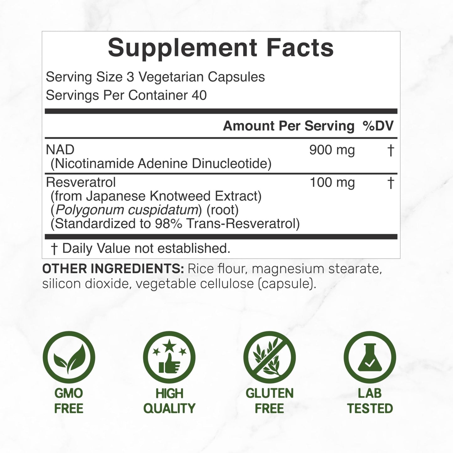 NAD+ Resveratrol Supplement 1,000mg Per Serving, 120 Veggie Capsules | 2-in-1 Extra Strength NMN Supplement Alternative | NAD Supplements for Women & Men | Non-GMO, Gluten Free - Maple Wellness Supplements