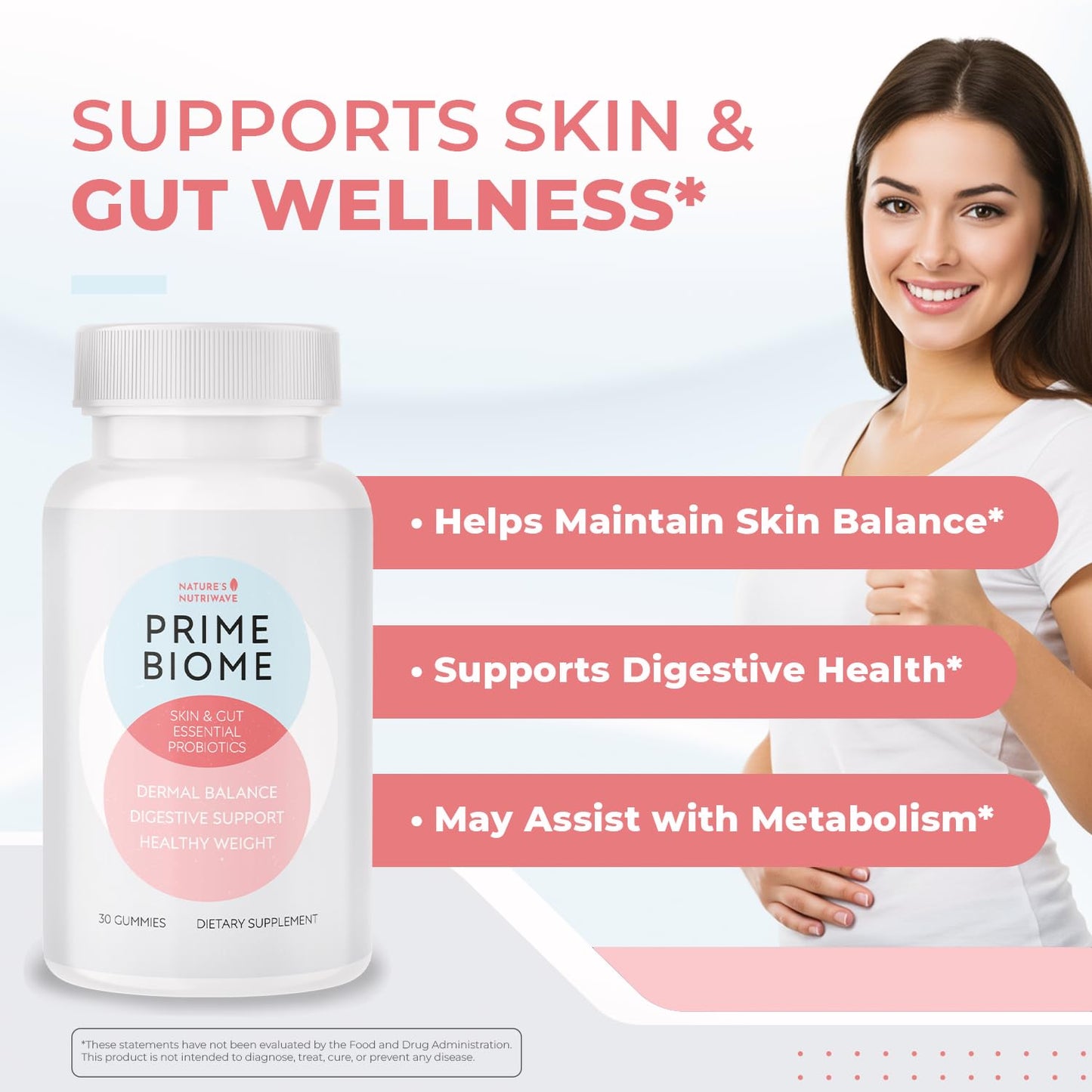 Nature’s NutriWave PrimeBiome Probiotic Gummies – Plant-Based Blend with Inulin, Lion’s Mane, Ginger & More– Non-GMO, No Stimulants, GMP Certified – 30 Gummies, 1 Month Supply - Maple Wellness Supplements