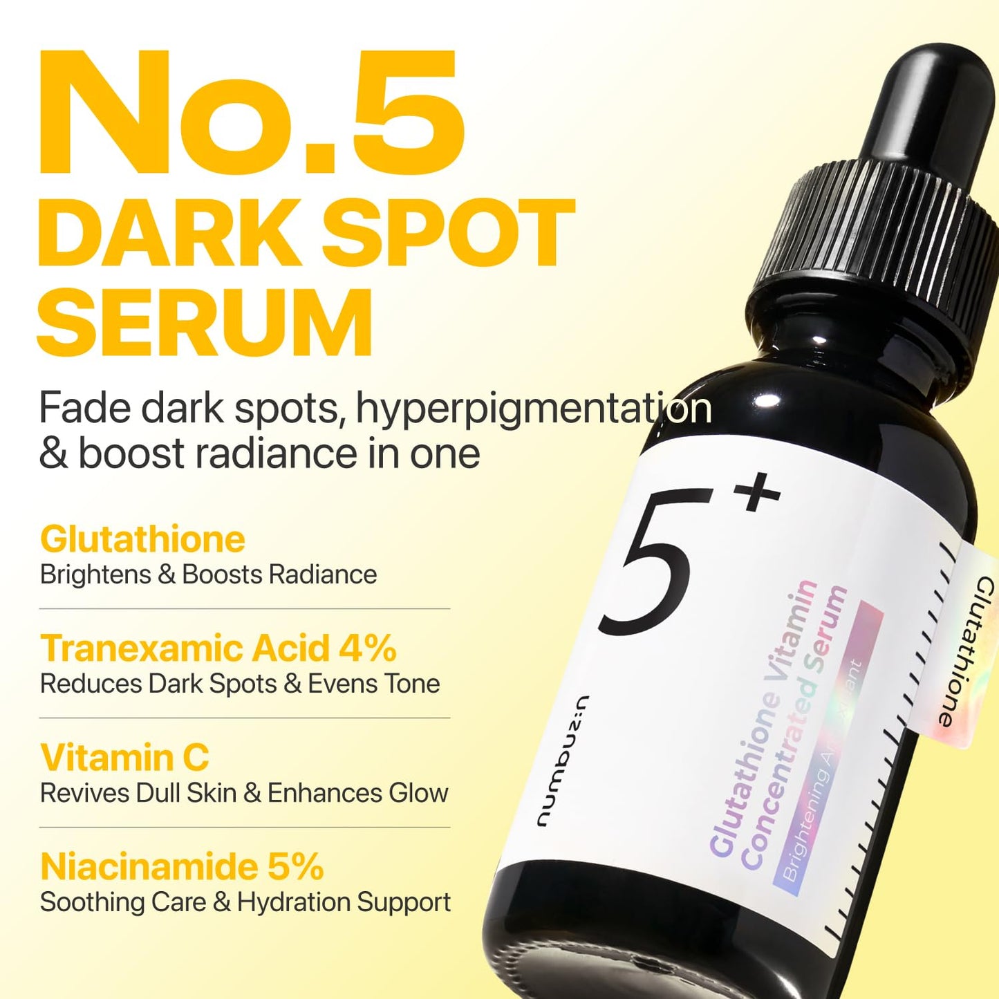 numbuzin No.5 Vitamin Concentrated Serum, Dark Spot Care, Glutathione & Vitamin Serum, Korean Skincare, Tranexamic Acid 4%, Niacinamide 5% - Maple Wellness Supplements