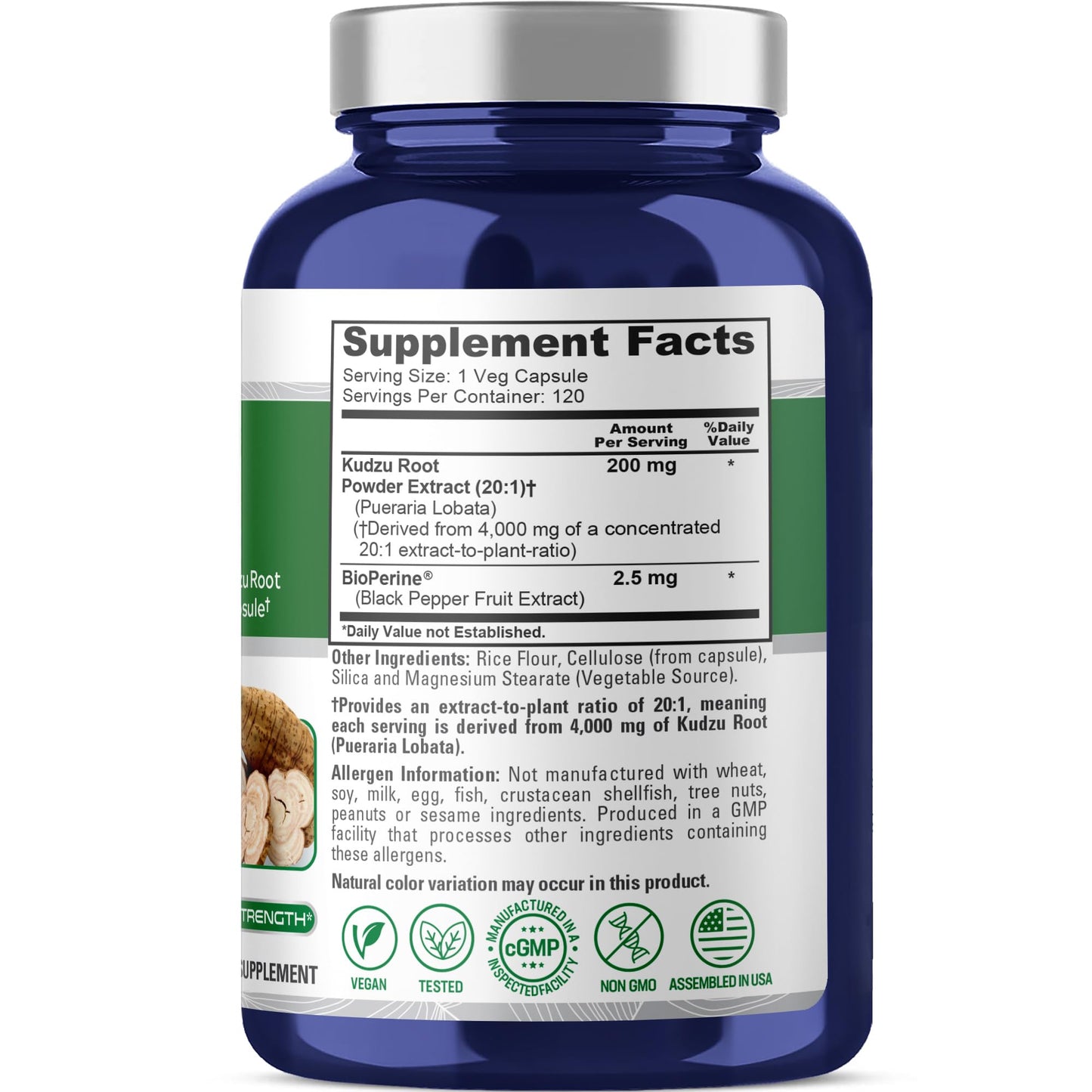 NusaPure Kudzu Root 20:1 Extract, 200 mg Equivalent to 4,000mg - 120 Veggie Capsules (Non-GMO, Vegan, Bioperine) - Maple Wellness Supplements