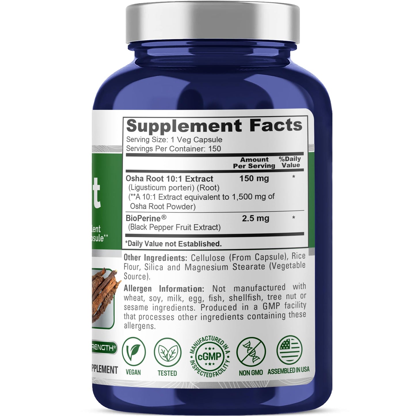 NusaPure OSHA Root Extract 1500 mg per Vegan Caps - 150 Count (10:1 Extract, Non-GMO, Vegan, Bioperine) Ligusticum Porteri - Maple Wellness Supplements