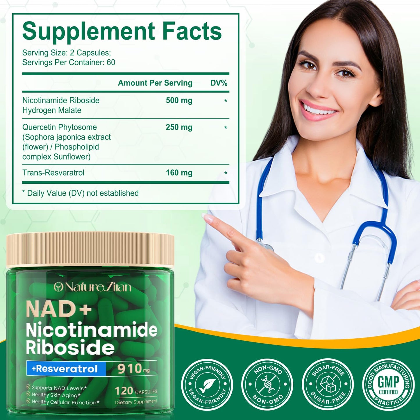 O NATURE . ZIRAN NAD Supplement - NAD+ Nicotinamide Riboside 910 Mg Supplement for Women & Men, Liposomal Nicotinamide Riboside with Resveratrol, for Focus, Boost - 120 Capsules - Maple Wellness Supplements
