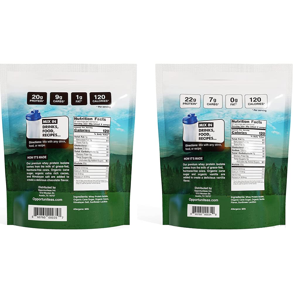 Opportuniteas Chocolate & Vanilla Whey Protein Powder Bundle - Grass Fed Whey Isolate - Maple Wellness Supplements
