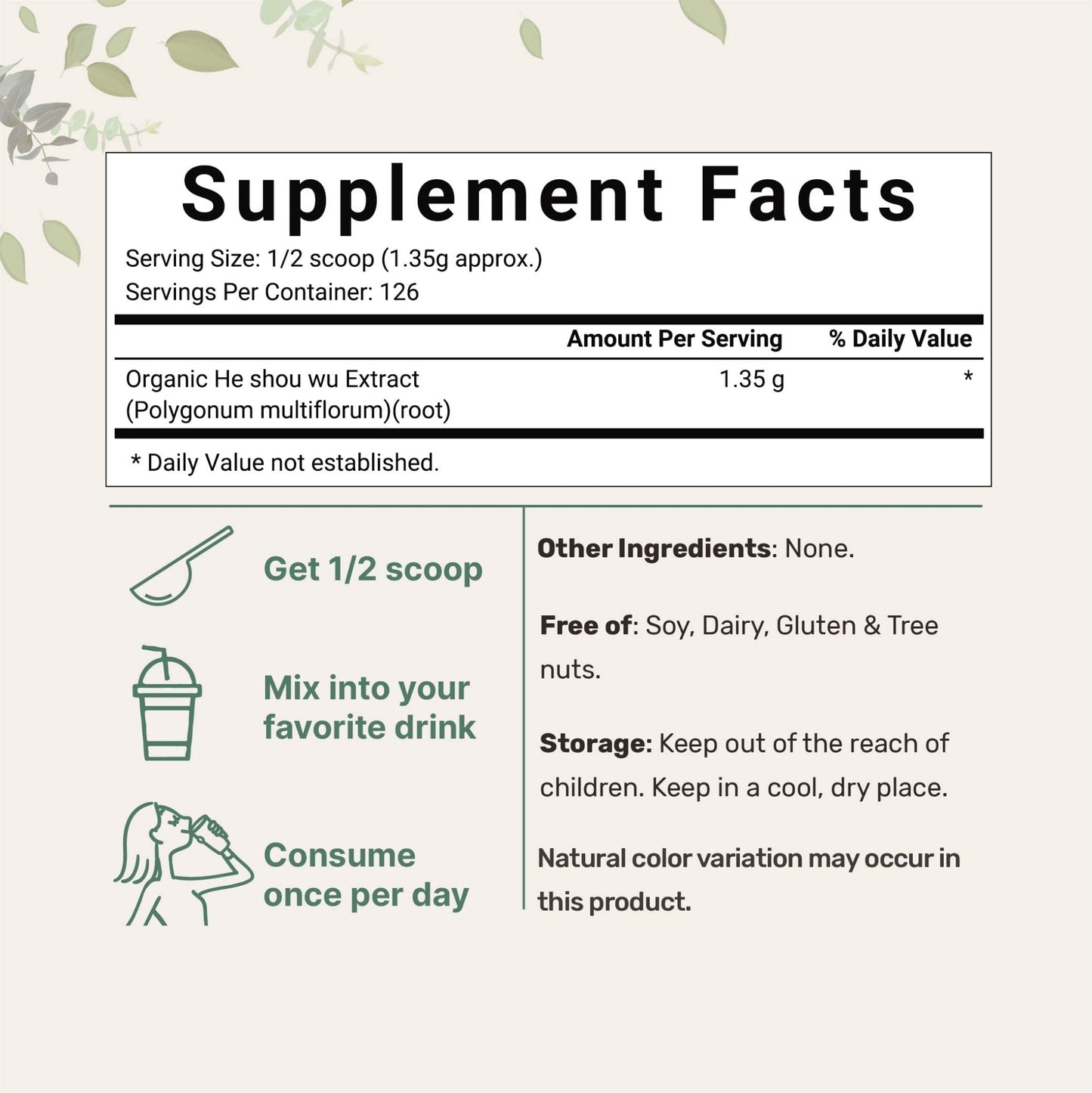 Organic He Shou Wu, Pure Fo Ti Extract Powder, 6 Ounce, Prepared Foti Steaming - Maple Wellness Supplements