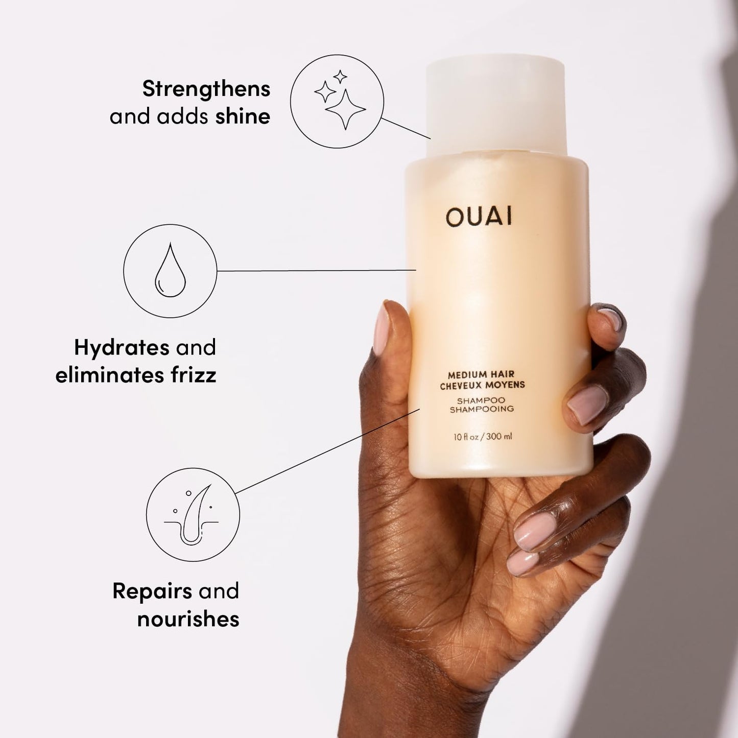 OUAI Medium Hair Shampoo and Conditioner Set - Sulfate-Free Shampoo and Conditioner for Women & Men - Made with Keratin, Shea Butter & Avocado Oil - Free of Parabens & Phthalates (10 Fl Oz) - Maple Wellness Supplements