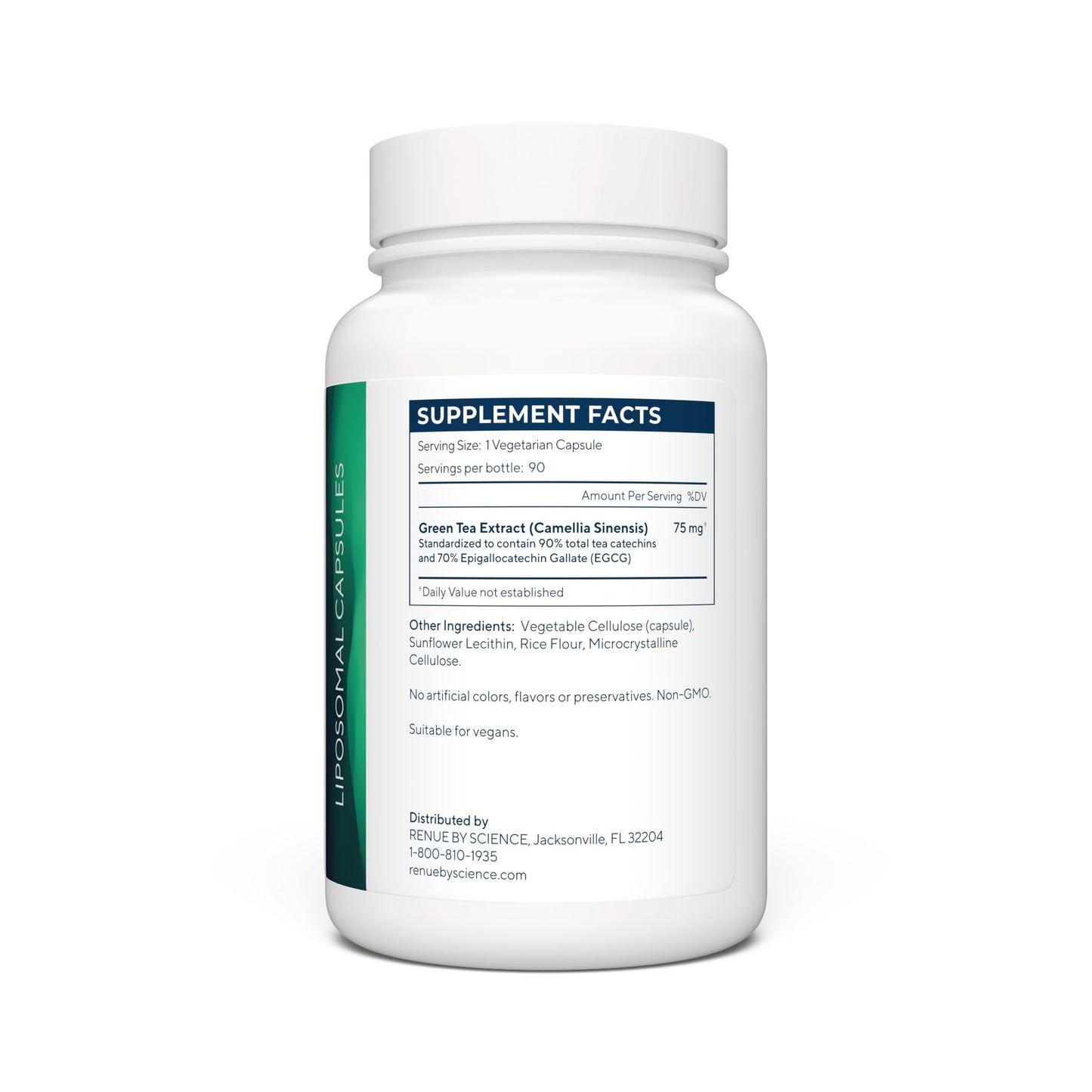 Renue By Science Green Tea Extract | High Strength Liposomal Supplement | 90 Capsules - 75mg Green Tea per Serving | Non-GMO | Made in The USA & Third-Party Tested - Maple Wellness Supplements