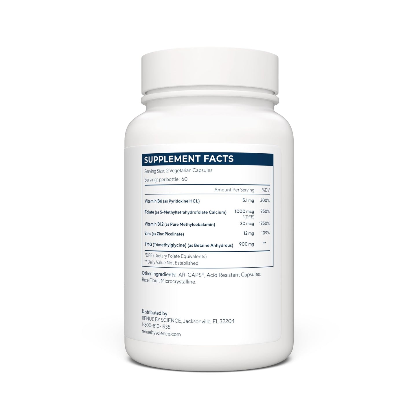 Renue By Science TMG | High Strength TMG Supplements | 120 Trimethylglycine Capsules - 900mg TMG per Serving with Vitamin B12 Vitamin B6 Folate & Zinc | Made in The USA & Third-Party Tested - Maple Wellness Supplements