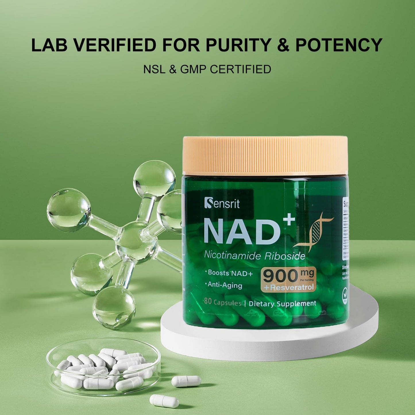 Sensrit NAD+ Supplement with Nicotinamide Riboside & Resveratrol | Cellular Energy & Mental Clarity Support | 40 Servings | Vegan, Non-GMO, Gluten Free - Maple Wellness Supplements