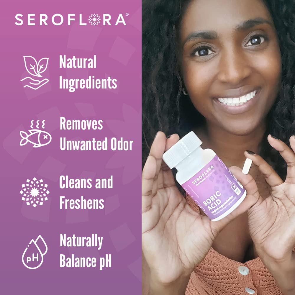 Seroflora Boric Acid Vaginal Suppositories 600mg – 30 Count with 7 Applicators for Odor Control & pH Balance Feminine Hygiene Support, Natural Intimate Care, Made in USA - Maple Wellness Supplements