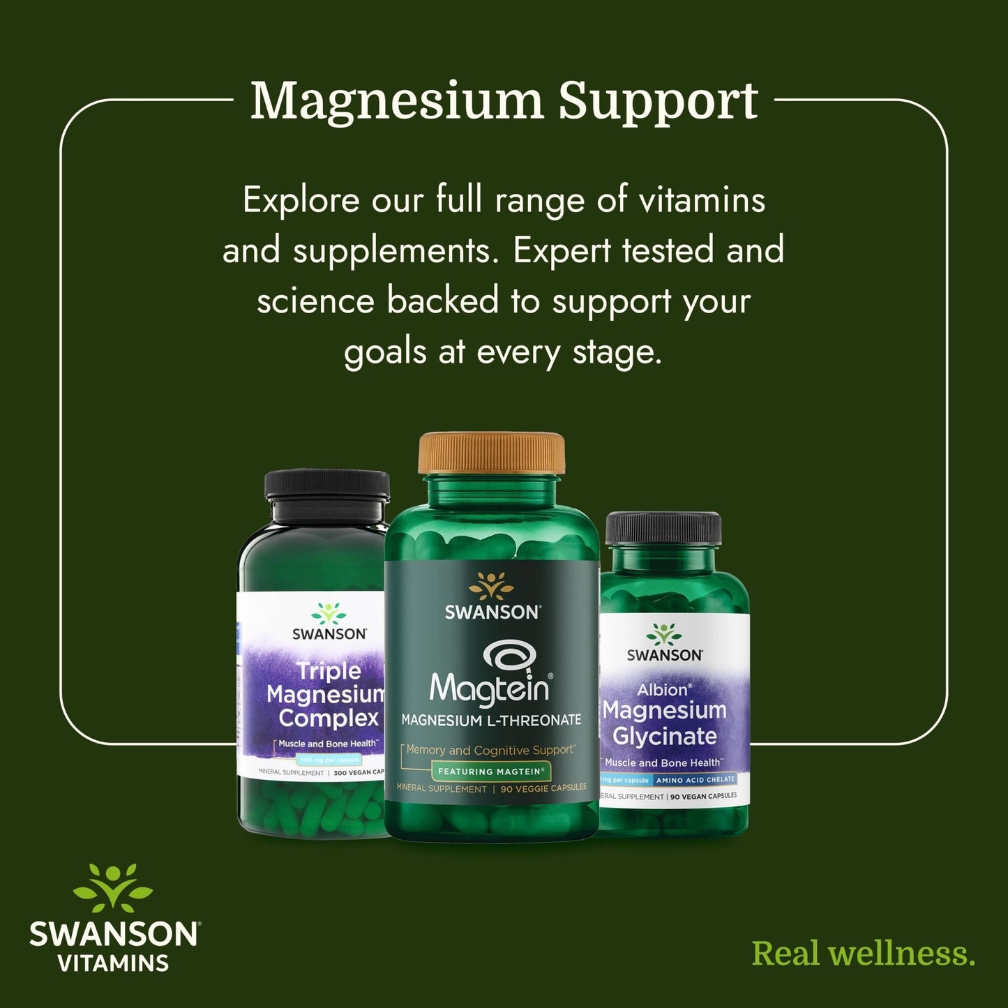 Swanson Triple Magnesium Complex Bone, Nerve, and Muscle Support Supplement for Adults Seeking Optimal Magnesium Absorption - 400 mg (300 Vegan Capsules) - Maple Wellness Supplements
