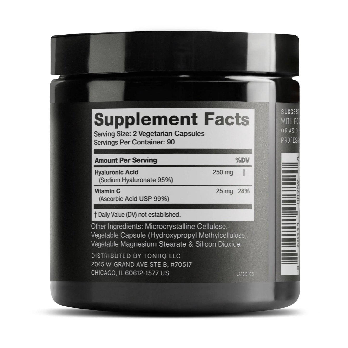 Toniiq Hyaluronic Acid Supplements – Lab Tested 95% Ultra High Purity – Fermented and Bioavailable with Vitamin C – Third Party Lab Tested – 180 Capsules - Maple Wellness Supplements