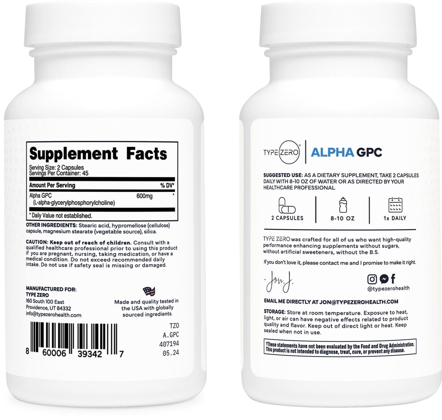 Type Zero Ultra Clean Alpha GPC Choline Supplement (600mg | 90 Capsules) Soy Free, Non-GMO Nootropics Alpha GPC 600mg / 300mg; Alpha-GPC Brain Memory and Focus Supplements - Maple Wellness Supplements