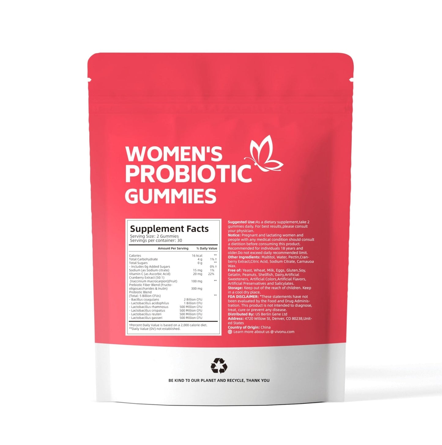 VivoNu Viginal Probiotics for Women, Women Probiotic Gummies, Feminine Balance Gummies, Prebiotic Gummy, Cranberry Probiotics for Woman Vaginigal Health, Yeast Ph Balance| 60 Gummies - Maple Wellness Supplements