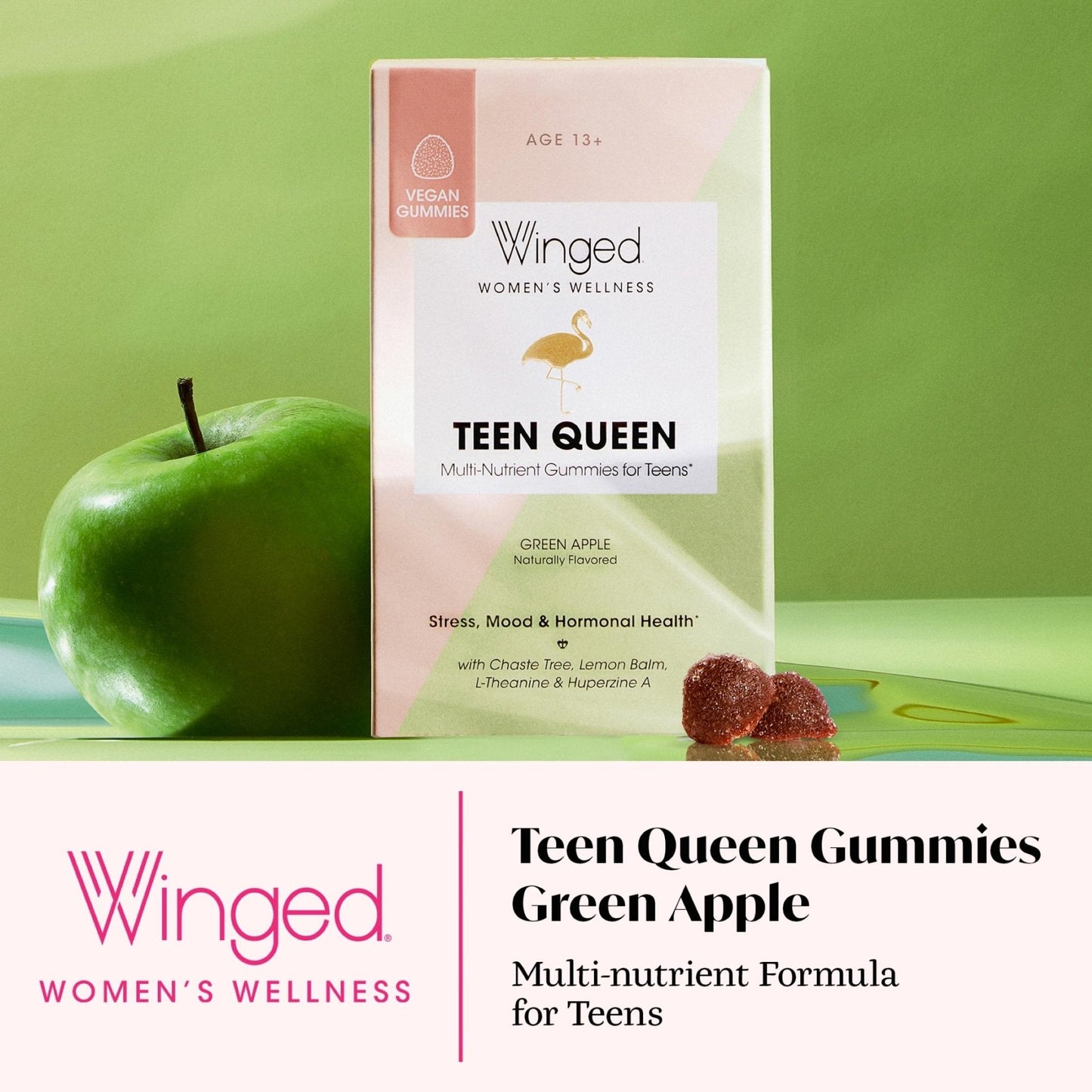 Winged Wellness Multivitamin Gummies for Teen Girls - Teen Vitamins for Mood & Hormonal Health - Vegan Gummy Supplement with Chaste Tree, Lemon Balm, L-Theanine, Probiotics & Biotin - 50 Gummies - Maple Wellness Supplements