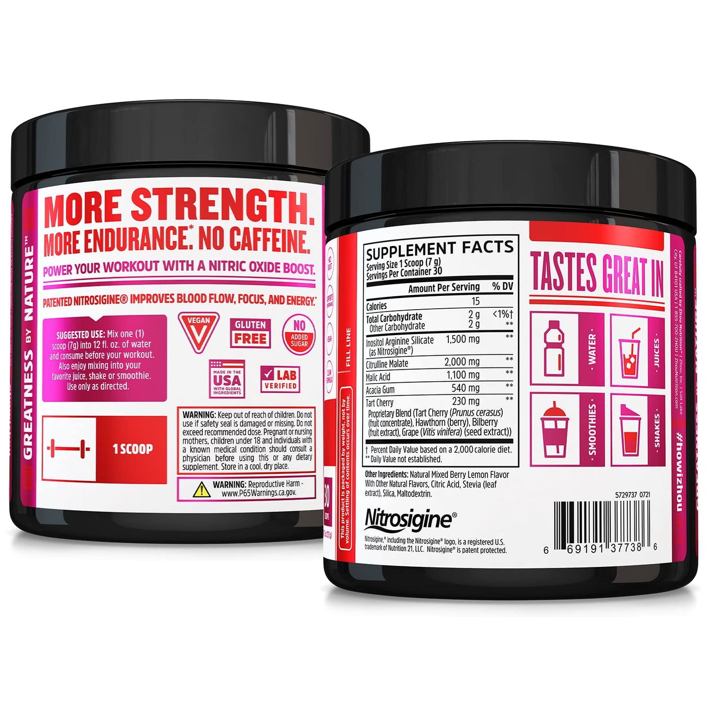 Zhou Nutrition Lite Up, Non-Stimulant Pre Workout Powder, Caffeine Free Nitric Oxide - Maple Wellness Supplements