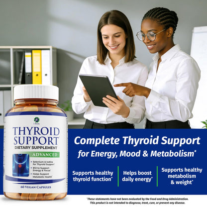1 Body Thyroid Support Supplement for Women and Men, Selenium with Iodine, Zinc, B12, Ashwagandha and L-Tyrosine, Supports Hormone Health, Energy and Metabolism, 30 Day Supply - Maple Wellness Supplements