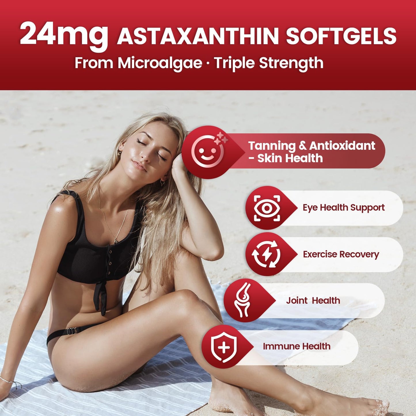 10 in 1 Astaxanthin Supplements 24mg, 4 Month Supply, Astaxantina Antioxidant from Fresh Haematococcus Pluvialis, Contains Lycopene, Grape Seed, Vitamin E - Maple Wellness Supplements