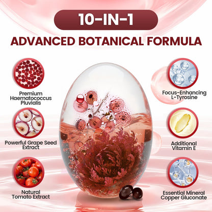 10 in 1 Astaxanthin Supplements 24mg, 4 Month Supply, Astaxantina Antioxidant from Fresh Haematococcus Pluvialis, Contains Lycopene, Grape Seed, Vitamin E - Maple Wellness Supplements