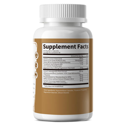 10-IN-1 Cortisol Supplements w/ KSM-66® Ashwagandha 300mg + L-Theanine 250mg, Magnesium Glycinate, Saffron, Phosphatidylserine, Turmeric & Vitamin C D3 B6 B5, For Women Men, 120 Capsules 60-Day Supply - Maple Wellness Supplements
