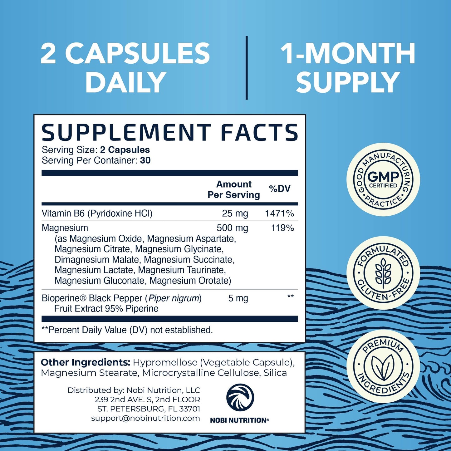 10 in 1 Magnesium Complex Supplement 500MG | Magnesium Citrate, Mag Glycinate, Malate & More | High Absorption Mag Complex with Vitamin B6 | Bone, Muscle & Heart Health Support | Non-GMO | 60 Ct. - Maple Wellness Supplements