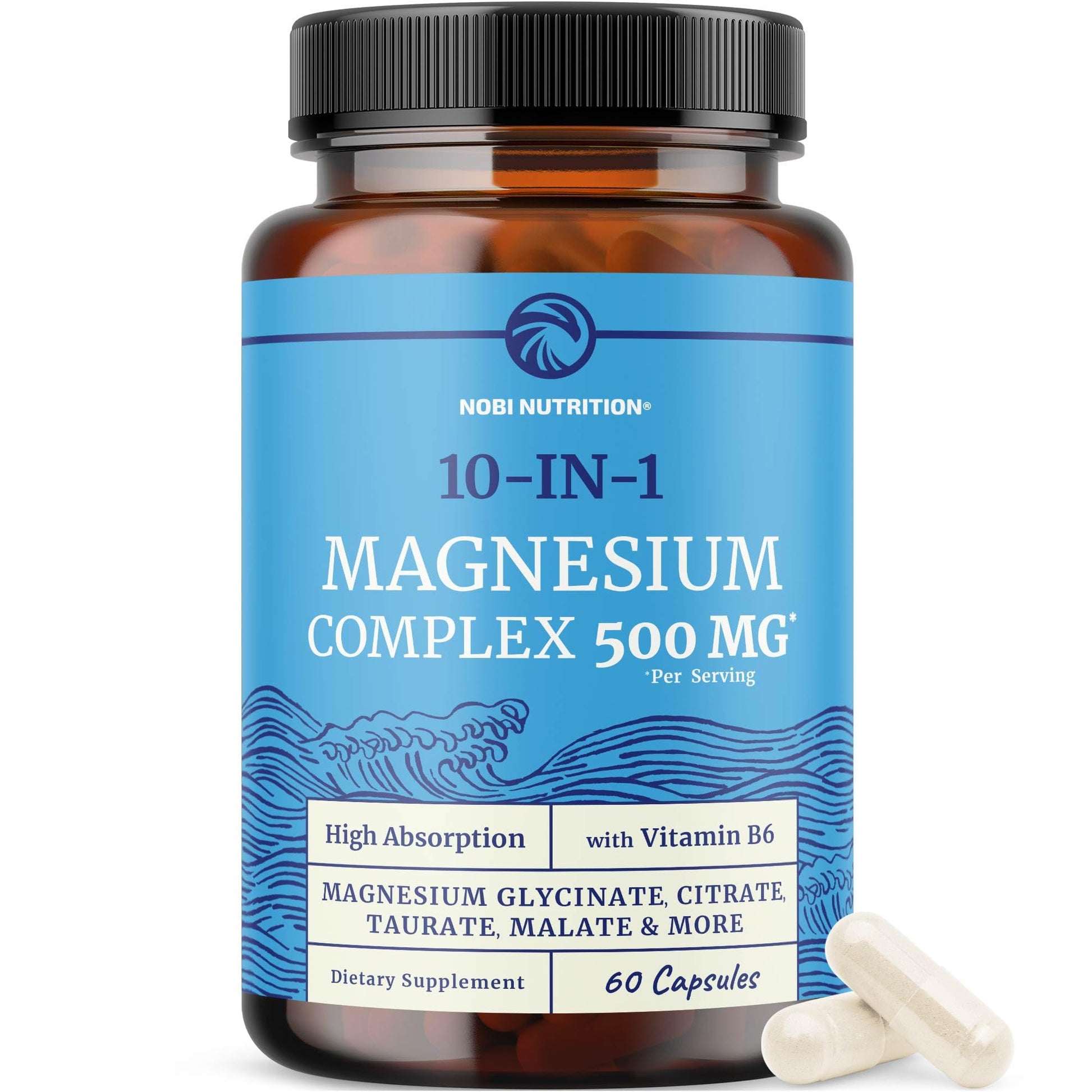10 in 1 Magnesium Complex Supplement 500MG | Magnesium Citrate, Mag Glycinate, Malate & More | High Absorption Mag Complex with Vitamin B6 | Bone, Muscle & Heart Health Support | Non-GMO | 60 Ct. - Maple Wellness Supplements