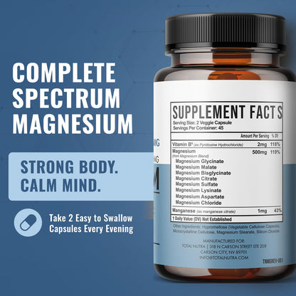 10-in-1 Magnesium Supplement 500 mg | High Absorption Magnesium Complex with Mag Glycinate, Citrate, Vitamin B6 Magnesium for Sleep, Muscle, Bone & Heart Health, Vegan & Gluten-Free, 45 Day Supply - Maple Wellness Supplements