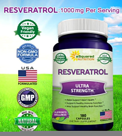 100% Natural Resveratrol - 1000mg Per Serving Max Strength (180 Capsules) Antioxidant Supplement, Trans-Resveratrol Pills - Maple Wellness Supplements