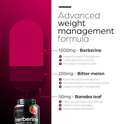 1000mg Berberine Supplement Capsules with Bitter Melon and Banaba Leaf - 30 Servings - Maple Wellness Supplements