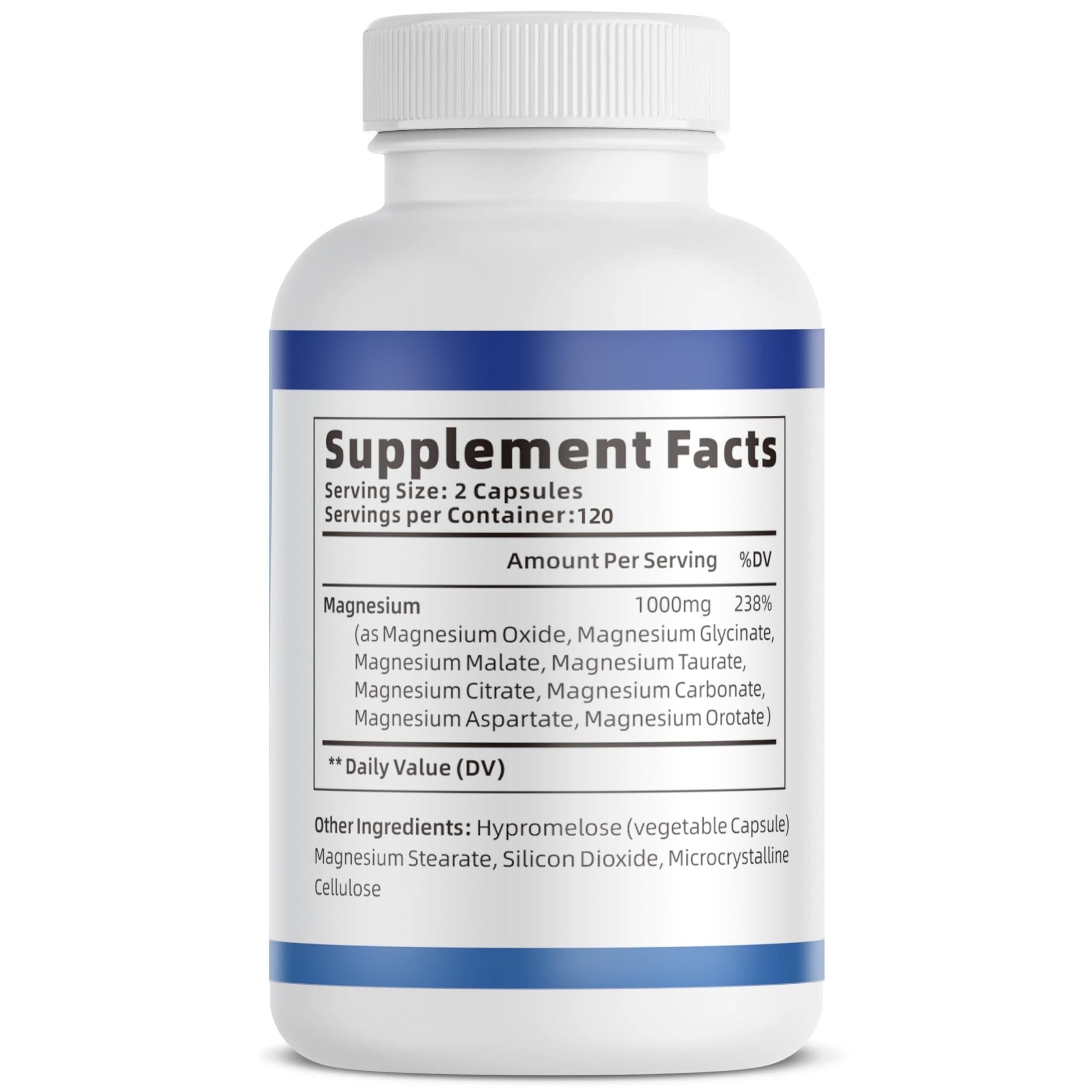 1000mg Magnesium Complex Capsules, 8-in-1 Magnesium Glycinate, Citrate, Malate, Taurate, Oxide, Carbonate, Aspartate, Orotate - 240 Capsules - Maple Wellness Supplements