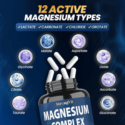 1000mg Magnesium Complex for Women and Men, 12 in 1 Magnesium Supplement with Ashwagandha, Zinc, D3, L-theanine. Easy to Swallow, High Absorption, Sleep Support & Stress Relief (60 Capsules) - Maple Wellness Supplements