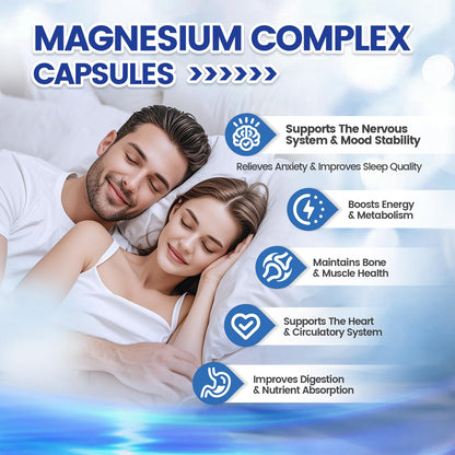 1000mg Magnesium Complex for Women & Men*, 8 Elemental with Magnesium Glycinate, Citrate, Malate, Taurate, Oxide, Carbonate, Aspartate, Orotate for Bones, Muscle - Maple Wellness Supplements