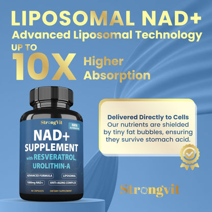1000mg NAD Supplement with Resveratrol - Advanced Liposomal NAD+ Supplements for Men and Women - Anti-Aging Cell Regenerator - 60 NAD Plus Capsules for Energy & Cellular Health - Maple Wellness Supplements