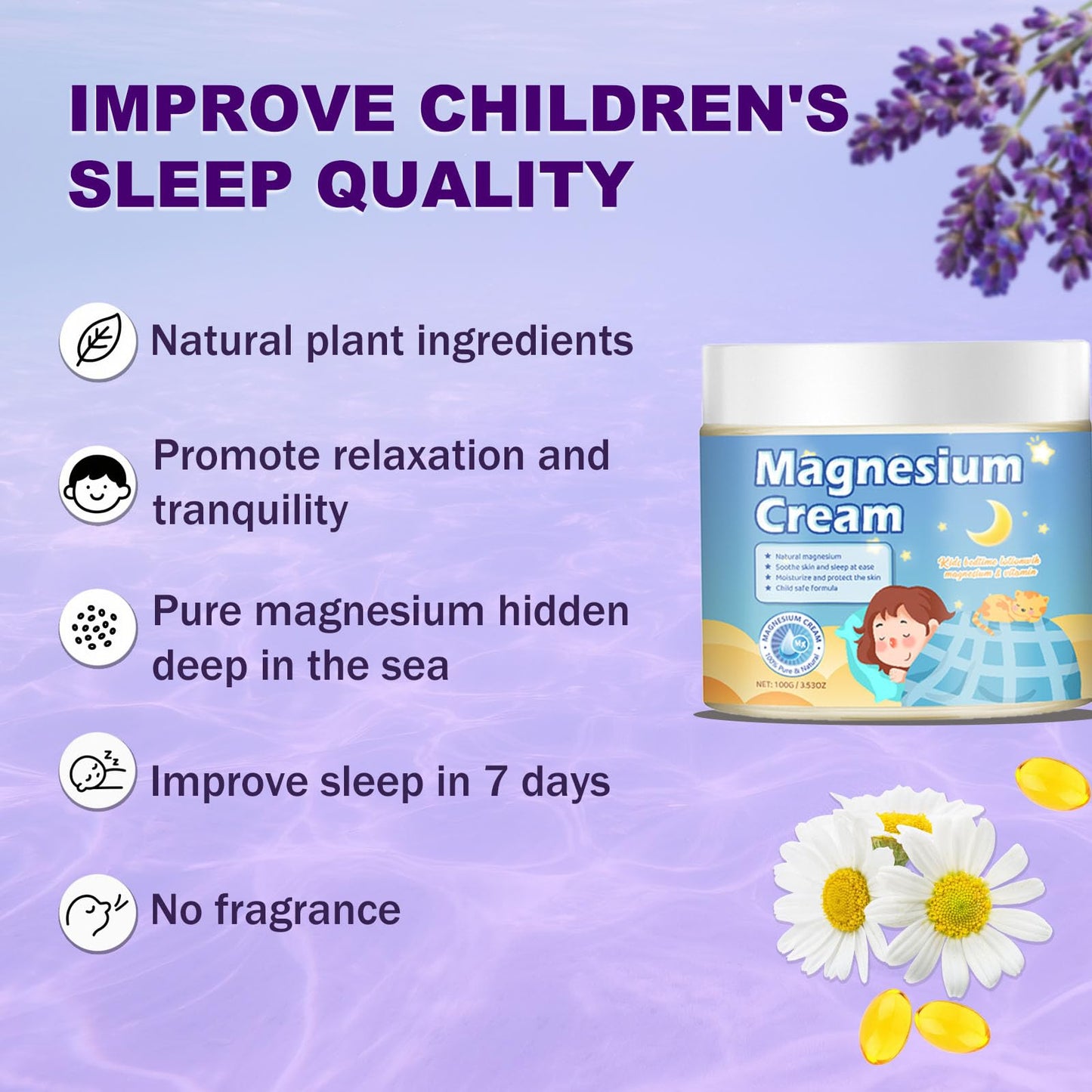 100g Magnesium Lotion for Kids Sleep,Nighttime Magnesium Cream,Soothe and Relax Your Body Before Bed,Safe for Both Adults and Children,Natural Calming Cream Support for Sleep - Maple Wellness Supplements