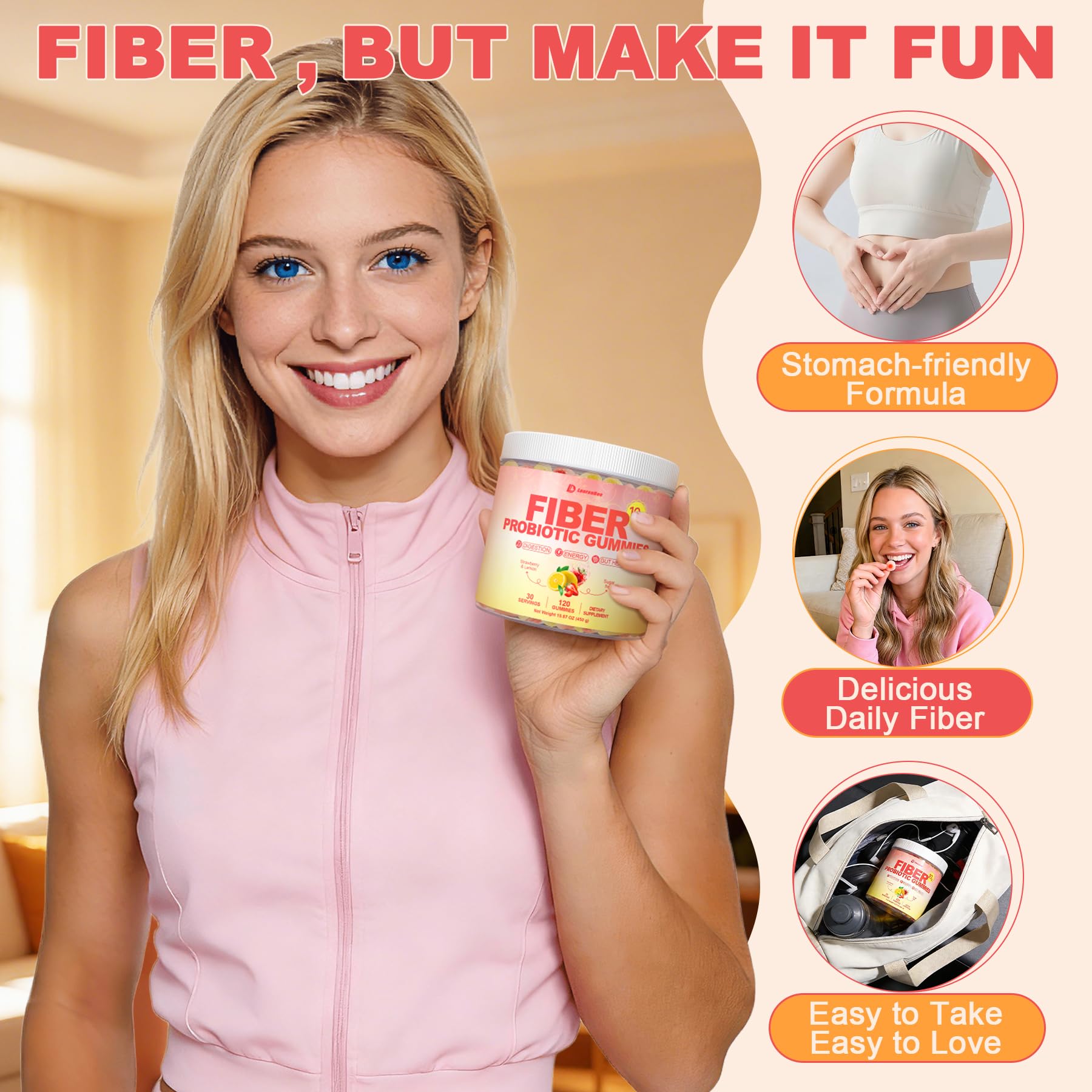 10g Fiber Gummies for Adults with Probiotics, Sugar Free Fiber Supplement with Organic Super Greens & Digestive Enzymes, Supports Gut Health, - Maple Wellness Supplements