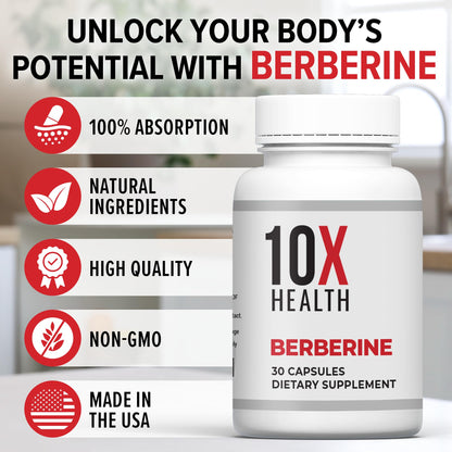 10X Health Berberine Supplement 500mg - Contains Dihydroberberine Supplement for Better Absorption - Supports Cardiovascular & Gut Health - Maple Wellness Supplements
